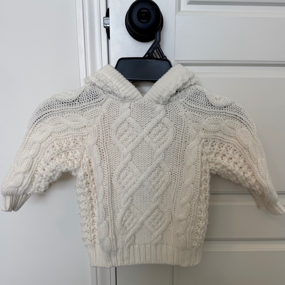 Vintage‎ Grand Knitwear Baby Chunky Cable Knit Hooded Back Zip Sweater 18 M